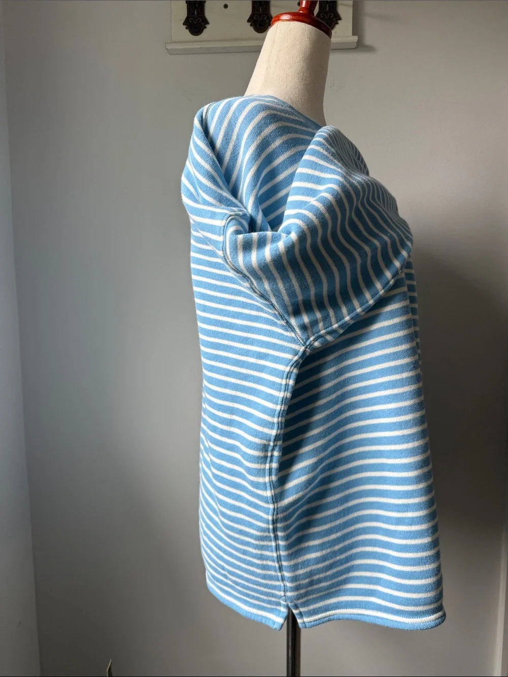 J. Crew Light Blue and White Striped Crewneck Sweater Oversized Cotton Crew - Picture 2 of 5